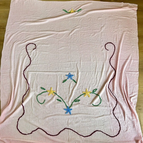 Vintage Chenille Pink Floral Bedspread Flowers Shabby Cottage 79x98 - Picture 9 of 10